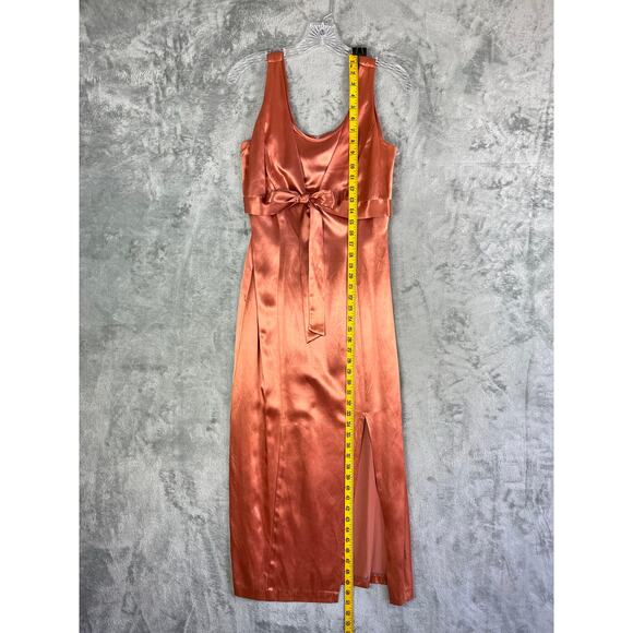 Vintage 90s Y2K Just Choon Peach Copper Satin Dress 7 Maxi Midi Vamp Vixen Shiny - Picture 13 of 16